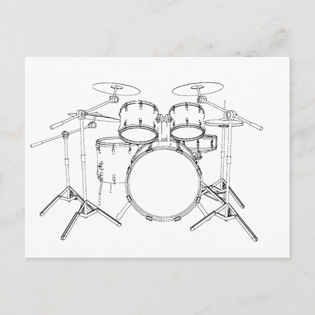 Carte Postale Kit de tambour 5 pièces : Dessin noir et blanc : (Devant)