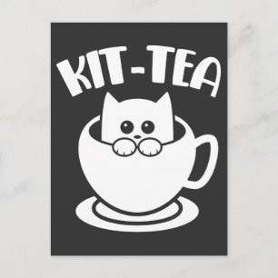 Carte Postale Kit-Tea Pet Drôle Chat Thé Animal Pun