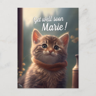 Carte Postale Kitten au foulard "Rétablis-toi vite", personnalis