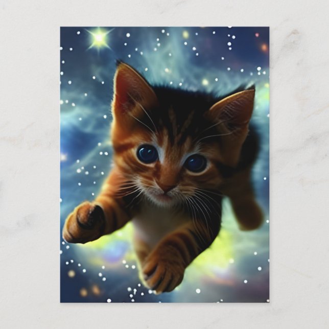 Carte Postale Kitten Courant Dans L'Espace (Devant)