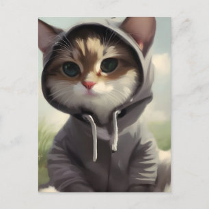 Carte Postale Kitten dans un Sweat - shirt à capuche