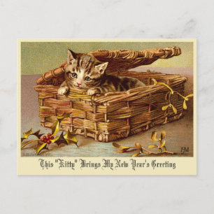 Carte Postale Kitten de l'époque victorienne avec Holly "Nouvel 