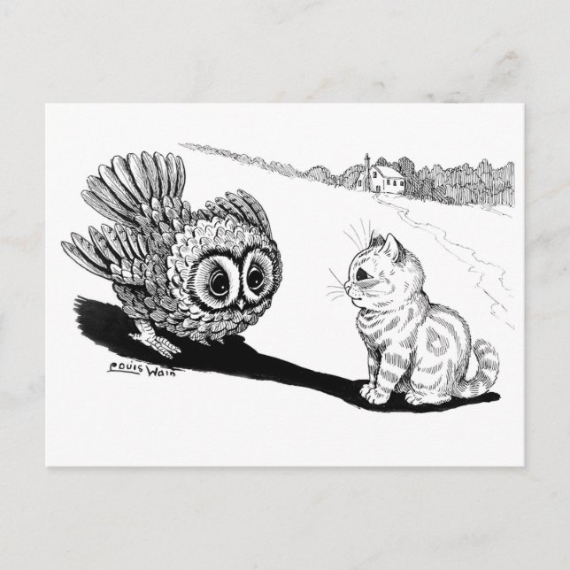 Carte Postale Kitten et Owl, Louis Wain (Devant)