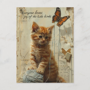 Carte Postale Kitten Gingembre Adorable Avec Média Mélangé Papil