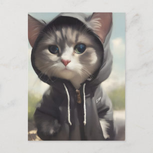 Carte Postale Kitten portant un Sweat - shirt à capuche
