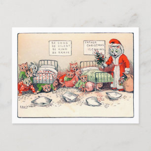 Carte Postale Kittens et Père Noël Cat, Louis Wain Postcard