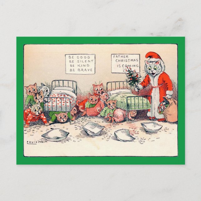 Carte Postale Kittens et Père Noël Cat, Louis Wain Postcard (Devant)