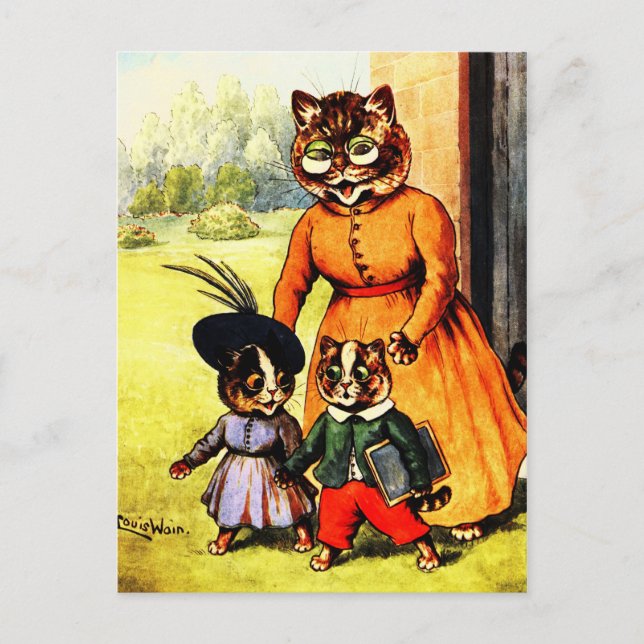 Carte Postale Kittens Off à l'école Louis Wain (Devant)