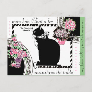 CARTE POSTALE "KITTY A TABLE MANNERS" JARDIN VINTAGE