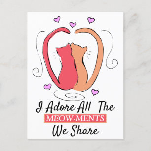 Carte Postale Kitty Cat, Heart Tails J'adore tous les meow-ments