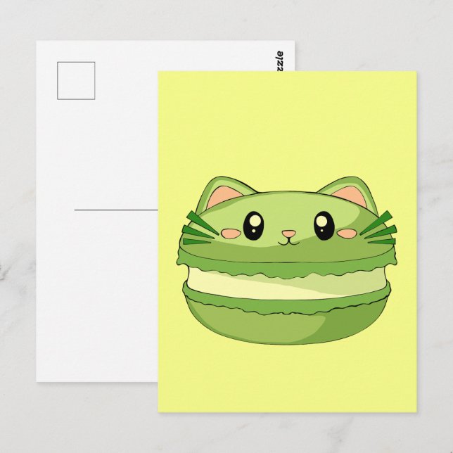 Carte Postale Kitty Cat Matcha Macaron (Devant / Derrière)