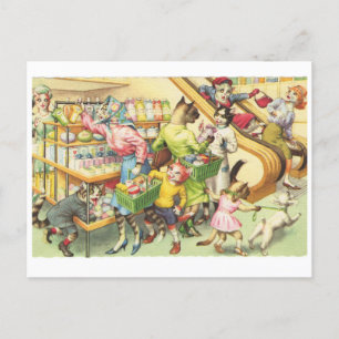 Carte Postale Kitty Chats dans une épicerie, Chats en Vêtements