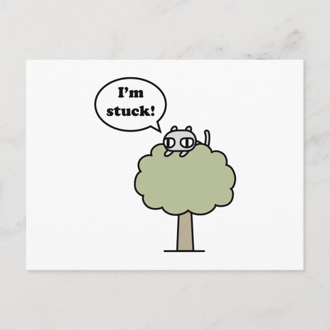 Carte Postale Kitty Coincé Dans L'Arbre (Devant)