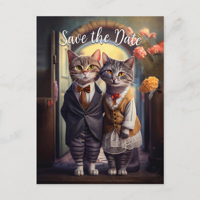 Carte Postale Kitty Couple - Enregistrer La Date (Devant)