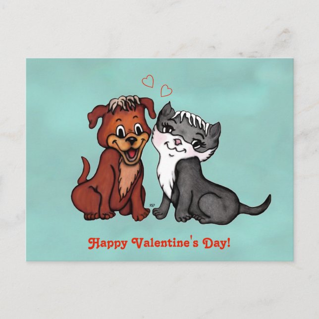 Carte Postale Kitty et Puppy, Heureuse Sainte-Valentin ! (Devant)