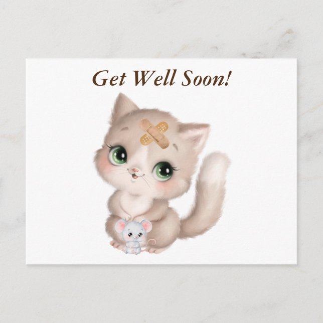 Carte Postale Kitty et souris aquarelle pour un prompt rétabliss (Devant)