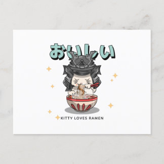 Carte Postale Kitty Loves Ramen - Ventilateurs de chats nouilles