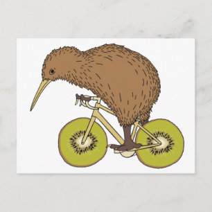 Carte Postale Kiwi Riding Bike With Kiwi Wheels
