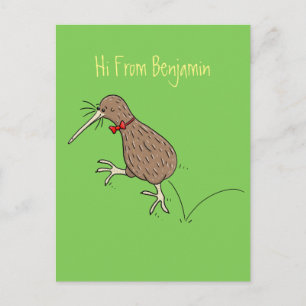 Carte Postale Kiwi sautant heureux avec dessin animé de nœud pap