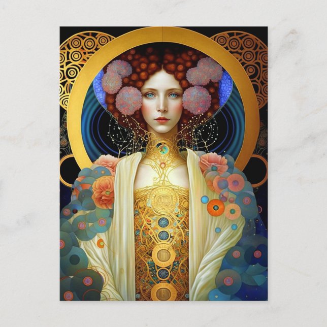 Carte Postale Klimt Inspiré Queen Goddess Imaginaire Art (Devant)