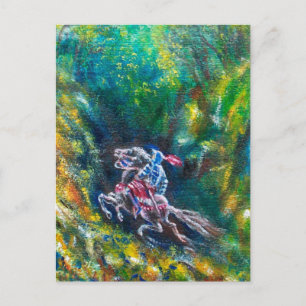 CARTE POSTALE KNIGHT LANCELOT, CHEVAL EN FORÊT VERTE