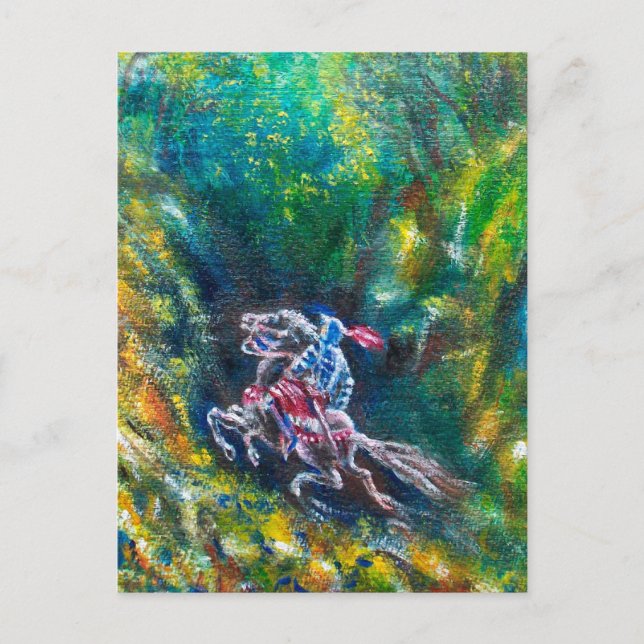 CARTE POSTALE KNIGHT LANCELOT, CHEVAL EN FORÊT VERTE (Devant)