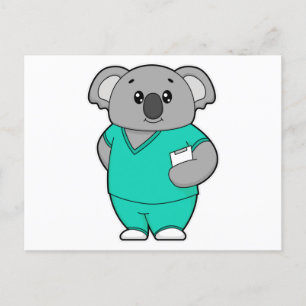 Carte Postale Koala en infirmière avec bloc-notes