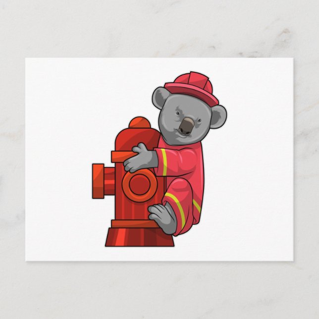 Carte Postale Koala en pompier avec borne d'incendie (Devant)