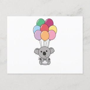 Carte Postale Koala Monte Avec Des Ballons Colorés