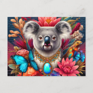 Carte Postale koala ours fleurs australiennes papillon ai art