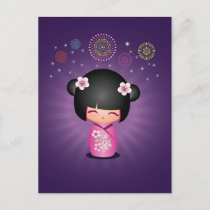 Carte postale Kokeshi Cutie Fireworks