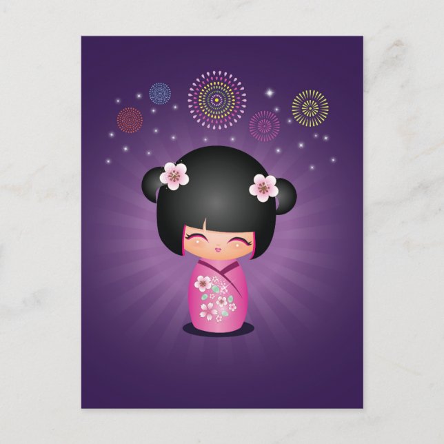 Carte postale Kokeshi Cutie Fireworks (Devant)