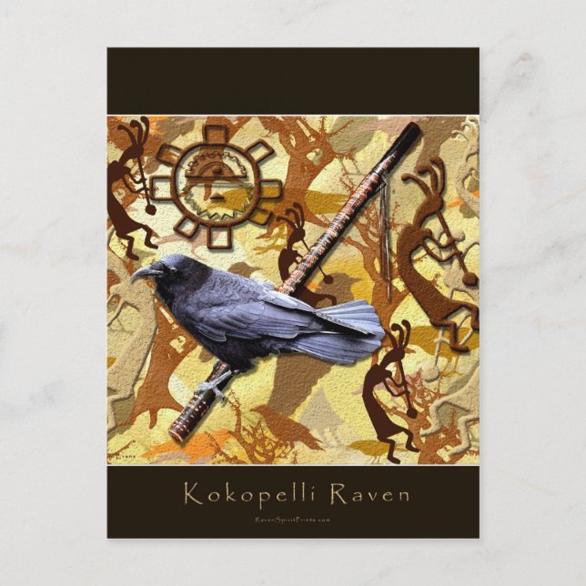 Carte Postale KOKOPELLI RAVEN Série de style art amérindien (Devant)
