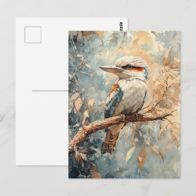 Carte Postale Kookaburra dans une aquarelle d'arbre (Devant / Derrière)