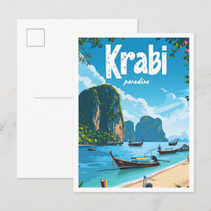 Carte Postale Krabi Thaïlande Illustration de voyage d'art Vinta