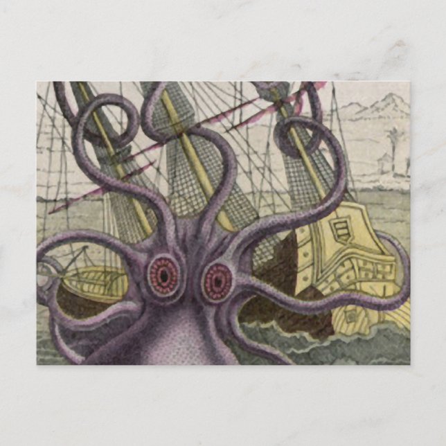 Carte Postale Kraken/Pieuvre Mangeant un Navire Pirate, Couleur (Devant)