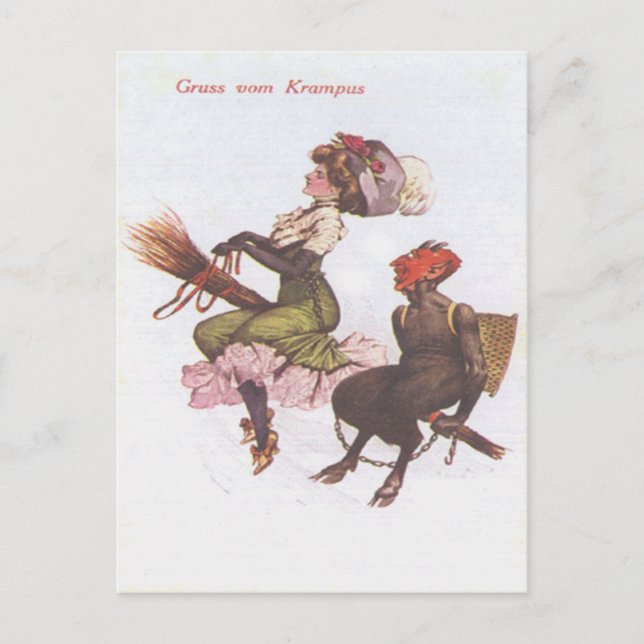 Carte Postale Krampus Dans Une Chambre Avec Une Femme (Devant)