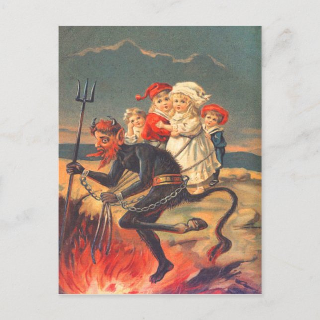 Carte Postale Krampus enlève des enfants (Devant)