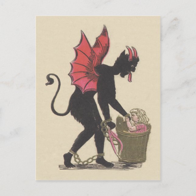 Carte Postale Krampus Enlèvement d'ailes de la chaîne d'enfants (Devant)