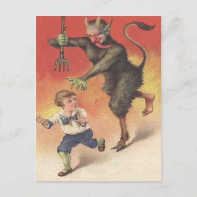 Carte Postale Krampus pourchassant l'enfant (Devant)