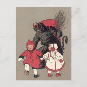 Carte Postale Krampus poursuivant des enfants Switch