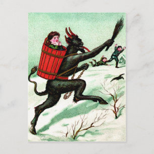 Carte Postale Krampus poursuivant les mauvais enfants Hiver Neig