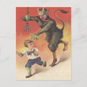Carte Postale Krampus poursuivant un enfant