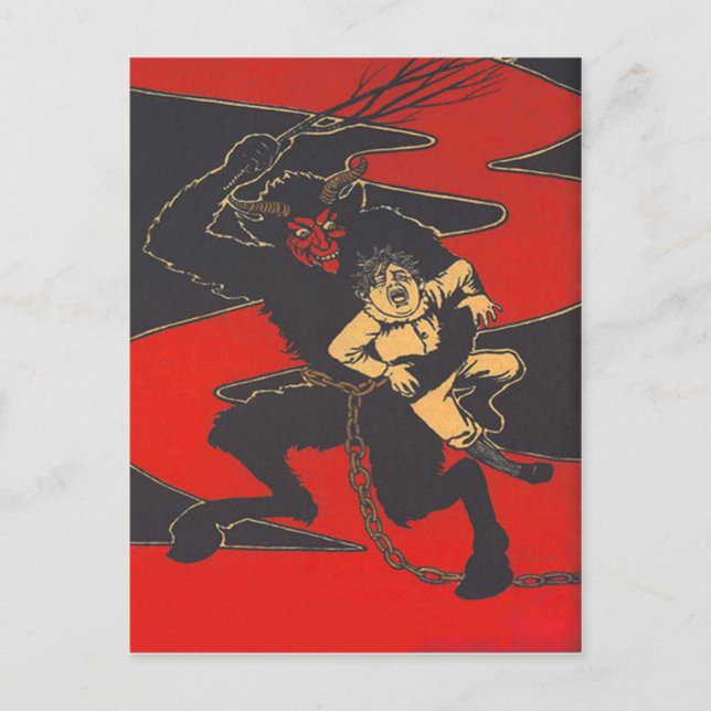 Carte Postale Krampus Punir l'enfant avec commutateur (Devant)