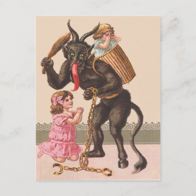 Carte Postale Krampus Punir les enfants Chaîne de commutation (Devant)