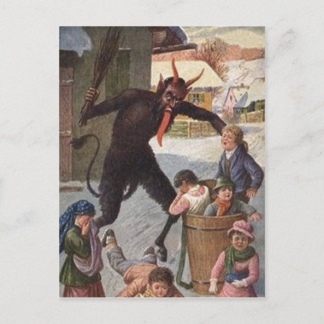 Carte Postale Krampus Punir les enfants enlevés hiver (Devant)
