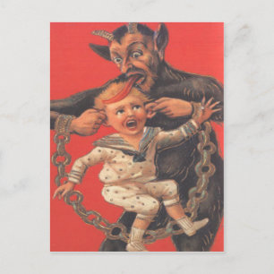 Carte Postale Krampus punissant un petit garçon
