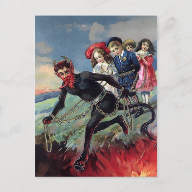 Carte Postale Krampus se dirige vers l'enfer (Devant)