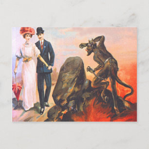 Carte Postale Krampus traquant un couple d'adultes
