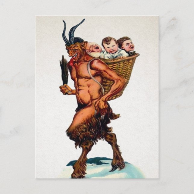 Carte Postale Krampus vintage avec enfants (Devant)